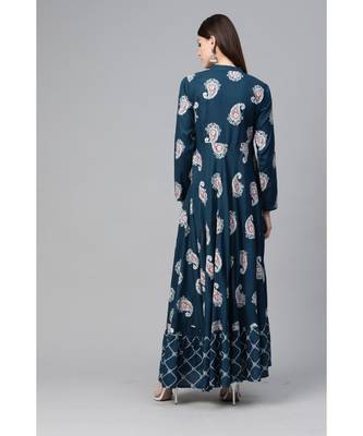 Blue & White Floral Printed Flared Maxi 2
