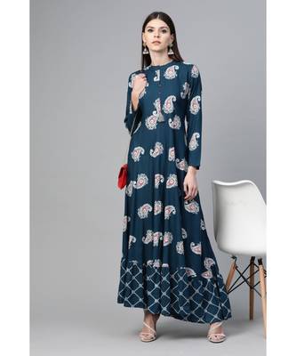 Blue & White Floral Printed Flared Maxi 1