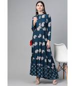 Blue & White Floral Printed Flared Maxi