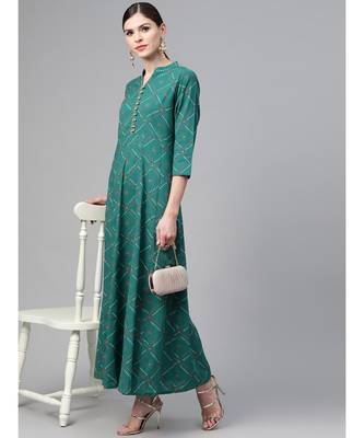 Green Bandhani Printed Flared Maxi Dress 1