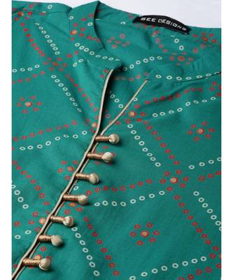 Green Bandhani Printed Flared Maxi Dress 2
