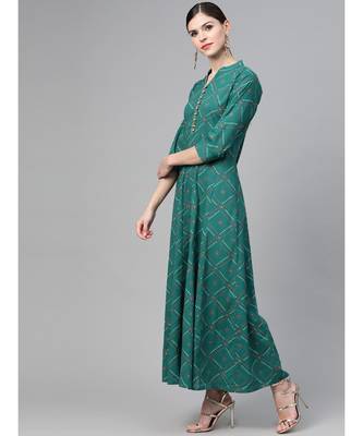 Green Bandhani Printed Flared Maxi Dress 3