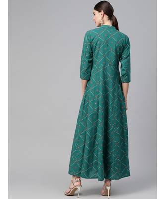 Green Bandhani Printed Flared Maxi Dress 4