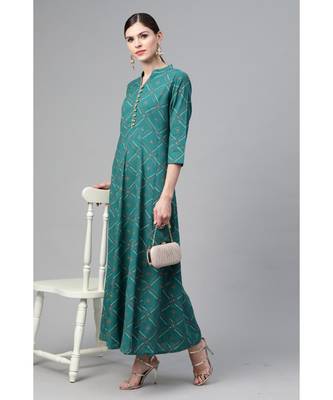 Green Bandhani Printed Flared Maxi Dress 5