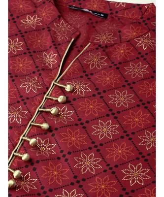 Maroon & Gold Printed Flared Maxi Dress 7