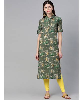Green Floral Printed Straight Kurta 1