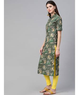 Green Floral Printed Straight Kurta 2