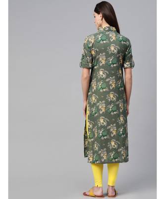 Green Floral Printed Straight Kurta 3