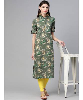 Green Floral Printed Straight Kurta 4