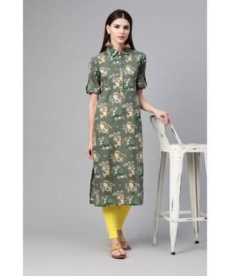 Green Floral Printed Straight Kurta 6