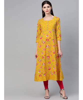 Mustard Floral Printed Anarkali 1