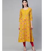 Mustard Floral Printed Anarkali