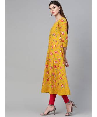 Mustard Floral Printed Anarkali 3