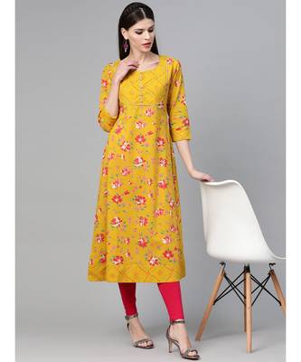 Mustard Floral Printed Anarkali 5