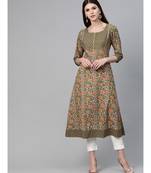 Green Floral Printed Anarkali