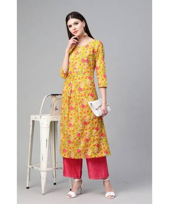 Mustard Floral Printed A-Line Kurta 5
