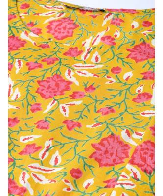 Mustard Floral Printed A-Line Kurta 6