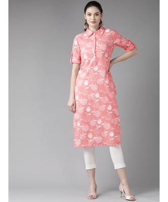 Pink & White Apple Printed Straight Kurta 1