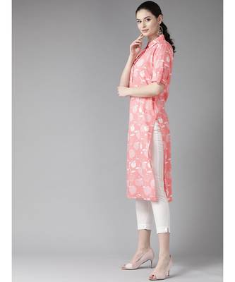 Pink & White Apple Printed Straight Kurta 3