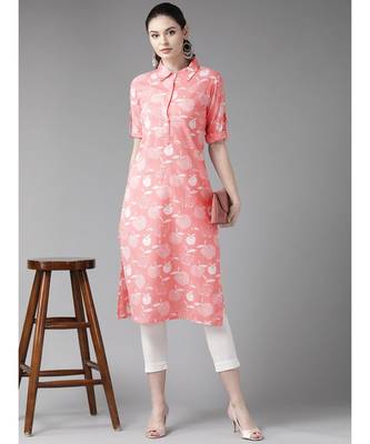 Pink & White Apple Printed Straight Kurta 5