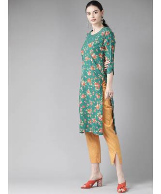 Green Floral Printed Straight Kurta 1