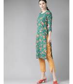 Green Floral Printed Straight Kurta