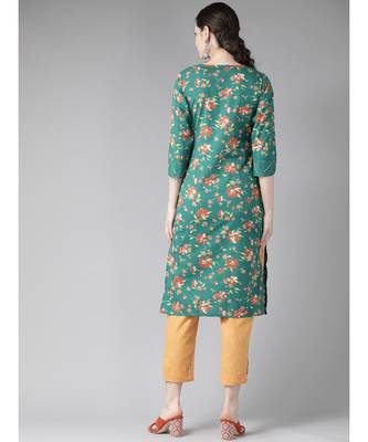 Green Floral Printed Straight Kurta 3