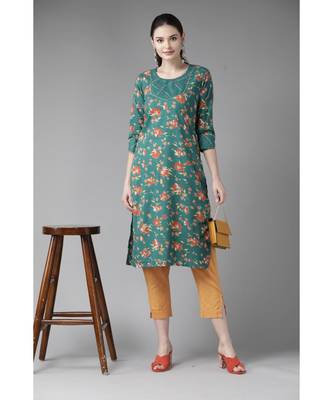 Green Floral Printed Straight Kurta 6