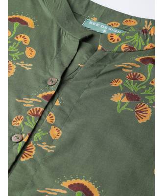 Green Floral Printed A-Line Kurta 2