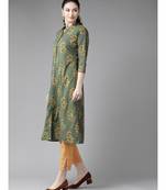 Green Floral Printed A-Line Kurta