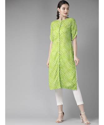 Green Leheriya Printed Button Down Straight Kurta 1