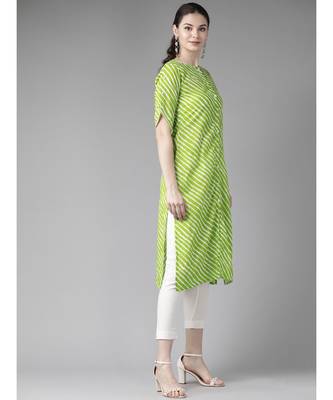 Green Leheriya Printed Button Down Straight Kurta 3