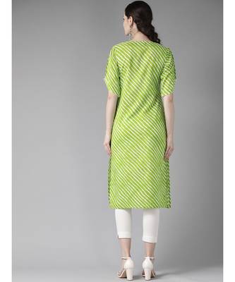 Green Leheriya Printed Button Down Straight Kurta 4