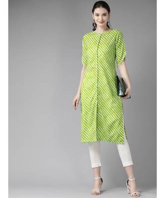 Green Leheriya Printed Button Down Straight Kurta 5