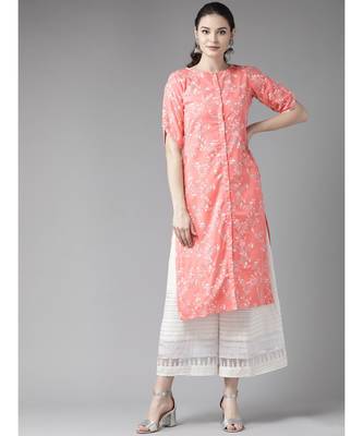 Peach Khari Printed Button Down Straight Kurta 1