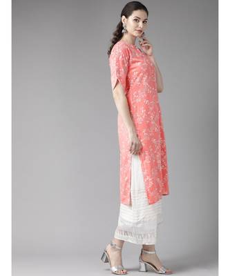 Peach Khari Printed Button Down Straight Kurta 3