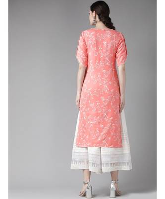 Peach Khari Printed Button Down Straight Kurta 4