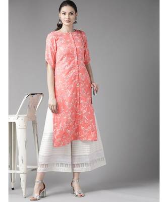 Peach Khari Printed Button Down Straight Kurta 5
