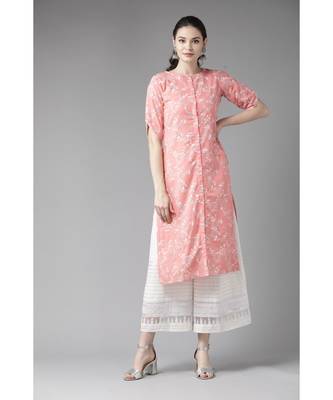 Peach Khari Printed Button Down Straight Kurta 6