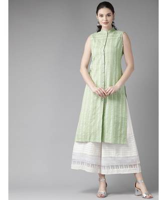 Pastel Green Printed Button Down Straight Kurta 1
