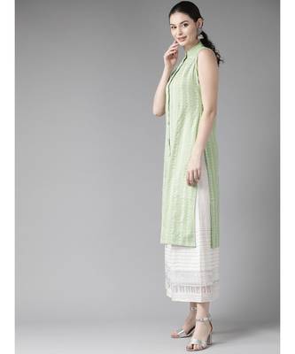 Pastel Green Printed Button Down Straight Kurta 3