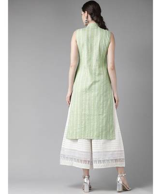 Pastel Green Printed Button Down Straight Kurta 4