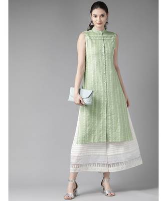 Pastel Green Printed Button Down Straight Kurta 5