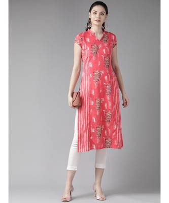 Peach & White Printed Straight Kurta 1