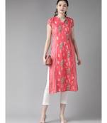 Peach & White Printed Straight Kurta