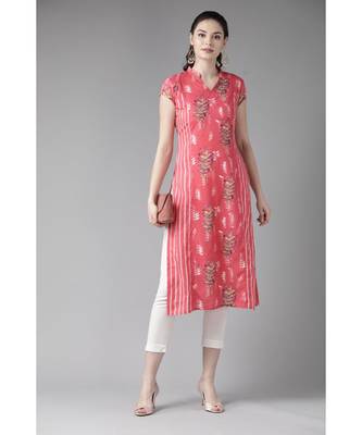 Peach & White Printed Straight Kurta 3