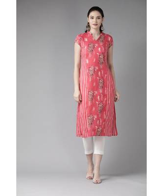 Peach & White Printed Straight Kurta 5