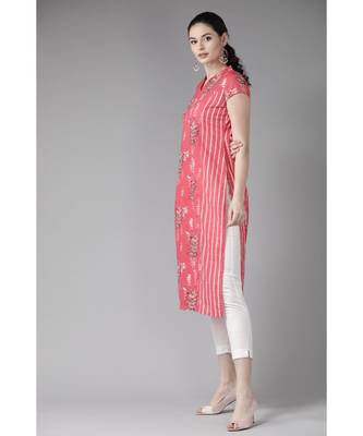 Peach & White Printed Straight Kurta 6