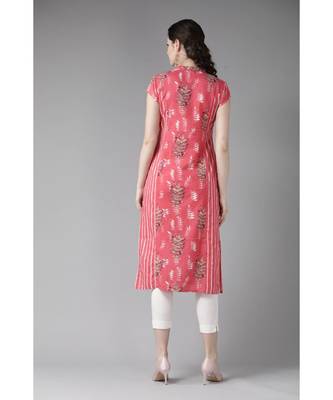 Peach & White Printed Straight Kurta 7
