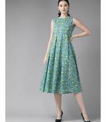 Blue Leheriya Printed Box Pleated A-Line Dress